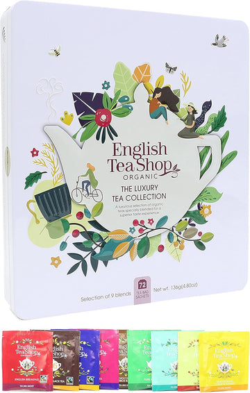 English Tea Shop Organic Luxury Gift Tin - 72 Tea Bag Sachets - 6 Different Flavours., 136 G