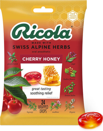 Ricola Cherry Bag | Cough Suppressant Throat Drops | Naturally Soothing Long-Lasting Relief - 24 Count (Pack Of 1)