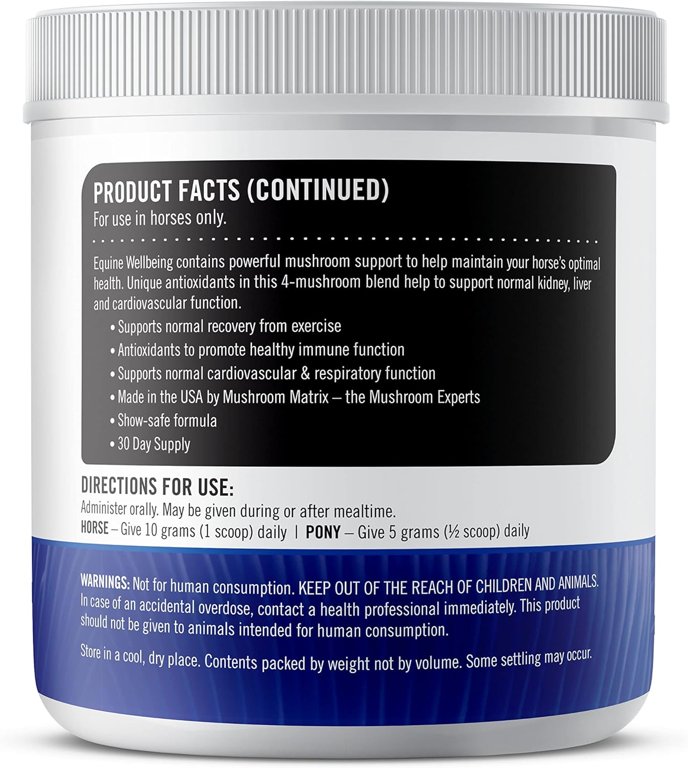 Om Mushroom Matrix - Equine | Wellbeing | Usa Grown Human-Grade Organic Mushroom Powder Show Safe Horse Supplement | Wellness, Recovery, & Senior Support | 300 Grams, 10.5 Oz : Pet Supplies