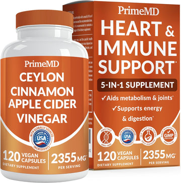 5-In-1 Ceylon Cinnamon Capsules 2355Mg - Ceylon Cinnamon And Apple Cider Vinegar Capsules - Turmeric And Panax Ginseng Capsules - Cinnamon Supplements With Bioperine, 120 Ct