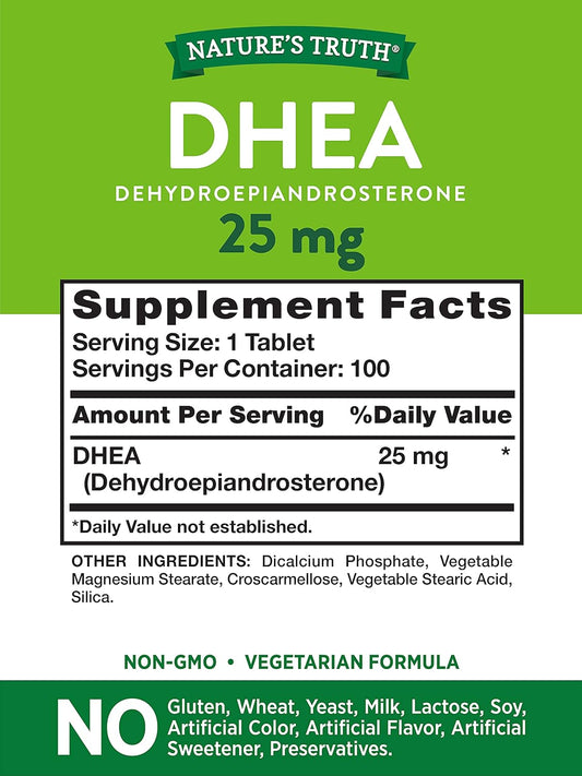 Dhea 25Mg Tablets | 100 Count | Vegetarian, Non-Gmo & Gluten Free Supplement | By Nature'S Truth
