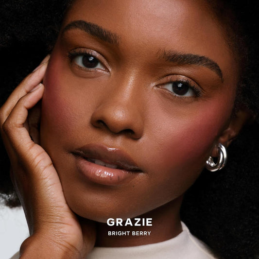 Saie Supersuede Baked Blush - Talc-Free Powder Blush For All Day Wear - Enriched With Plant-Derived Squalane + Glycerin To Help Moisturize Dry Skin - Grazie (.01 Ounce)