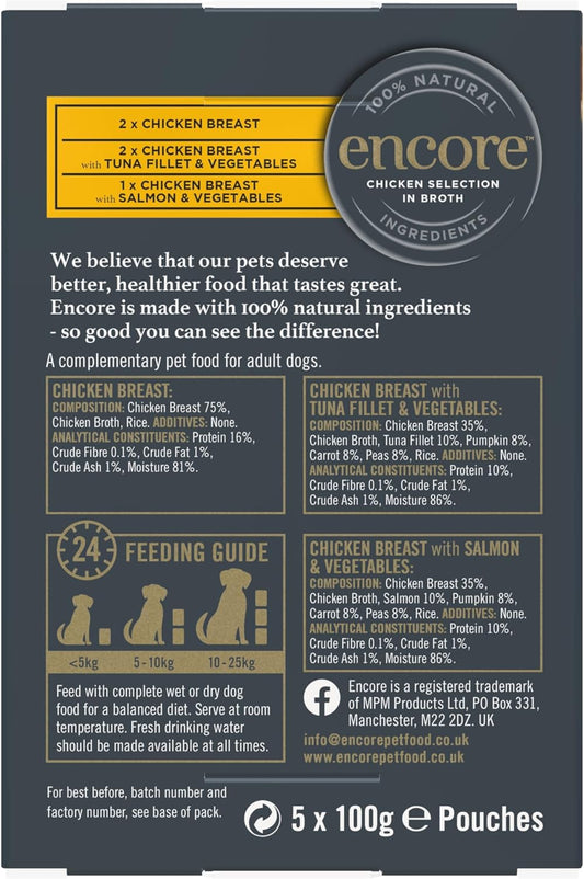 Encore 100% Natural Wet Dog Food, Chicken With Fish Selection In Broth 100G Pouch (Pack Of 5X100G)Enc9040-1En