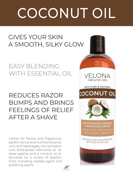 Velona Coconut Oil 4 Oz | 100% Pure And Natural Carrier Oil | Fractionated, Ultra Refined | Skin, Face, Body, Hair Care | Use Today - Enjoy Results