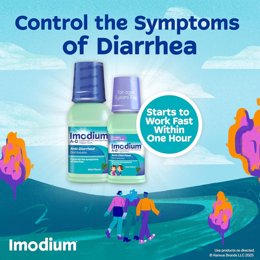 Imodium A-D Liquid Anti-Diarrheal Medicine With Loperamide Hydrochloride To Help Control Symptoms Of Diarrhea Due To Acute, Active & Traveler'S Diarrhea, Mint Flavor, 8 Fl. Oz