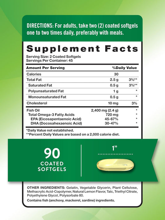 Nature'S Truth Fish Oil Omega 3 Supplement | 2400Mg | 90 Softgels | Lemon Flavor | Odorless | Non-Gmo & Gluten Free
