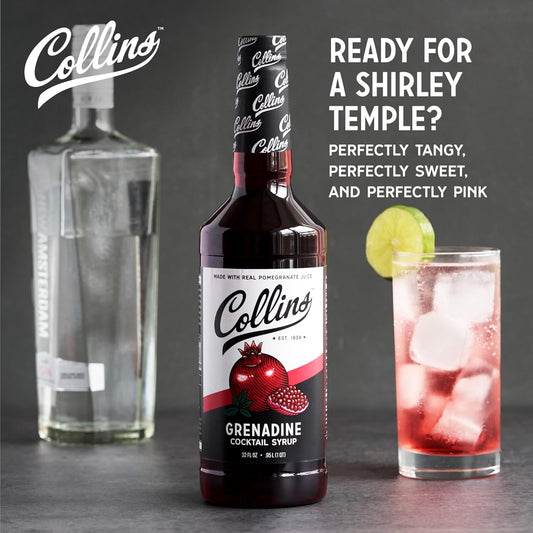 Collins Grenadine Syrup, Real Pomegranate Juice And Sugar, Craft Cocktail Syrup, Drink Mixers, 32 Oz