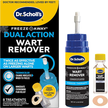 Dr Scholl'S Dual Action Freeze Away Wart Remover, 8 Ct β Twice As Effective As Freezing Alone On Larger Warts, Fast-Acting Treatment For Common And Plantar Wart Removal, Safe To Use On Kids Ages 4+