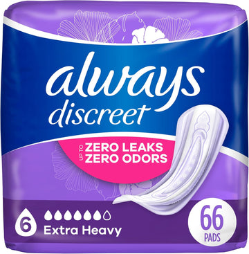Always Discreet Adult Incontinence & Postpartum Pads For Women, Extra Heavy Overnight Absorbency, Regular Length, 33 Count X 2 Packs (66 Count Total) (Packaging May Vary)