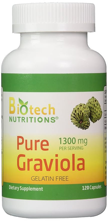 Biotech Nutritions 100% Pure Graviola, 1300 Mg Per Servings, 120 Capsules Per Bottle (Annona Muricata)