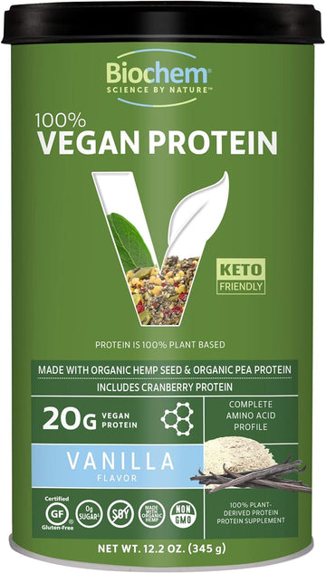 Biochem 100% Vegan Plant Protein - Vanilla - 11.4 Oz - Easily Digestib