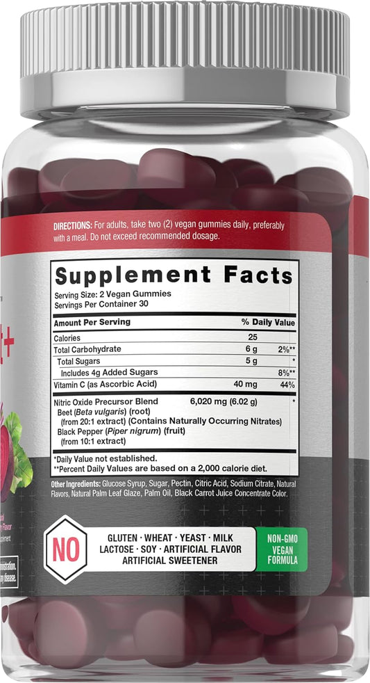 Horbรคach Nitric Oxide Beet Root Gummies | 60 Count | With Nitrates | Strawberry Flavor | Vegan, Non-Gmo, Gluten Free Supplement