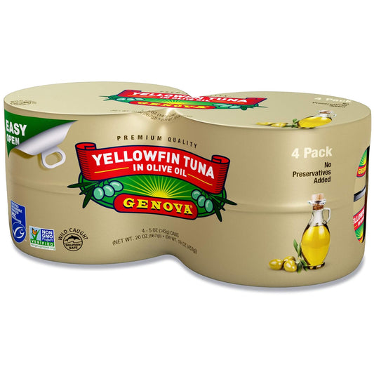 Genova Premium Yellowfin Tuna In Olive Oil, Wild Caught, Solid Light, 5 Oz. Can (Pack Of 4)