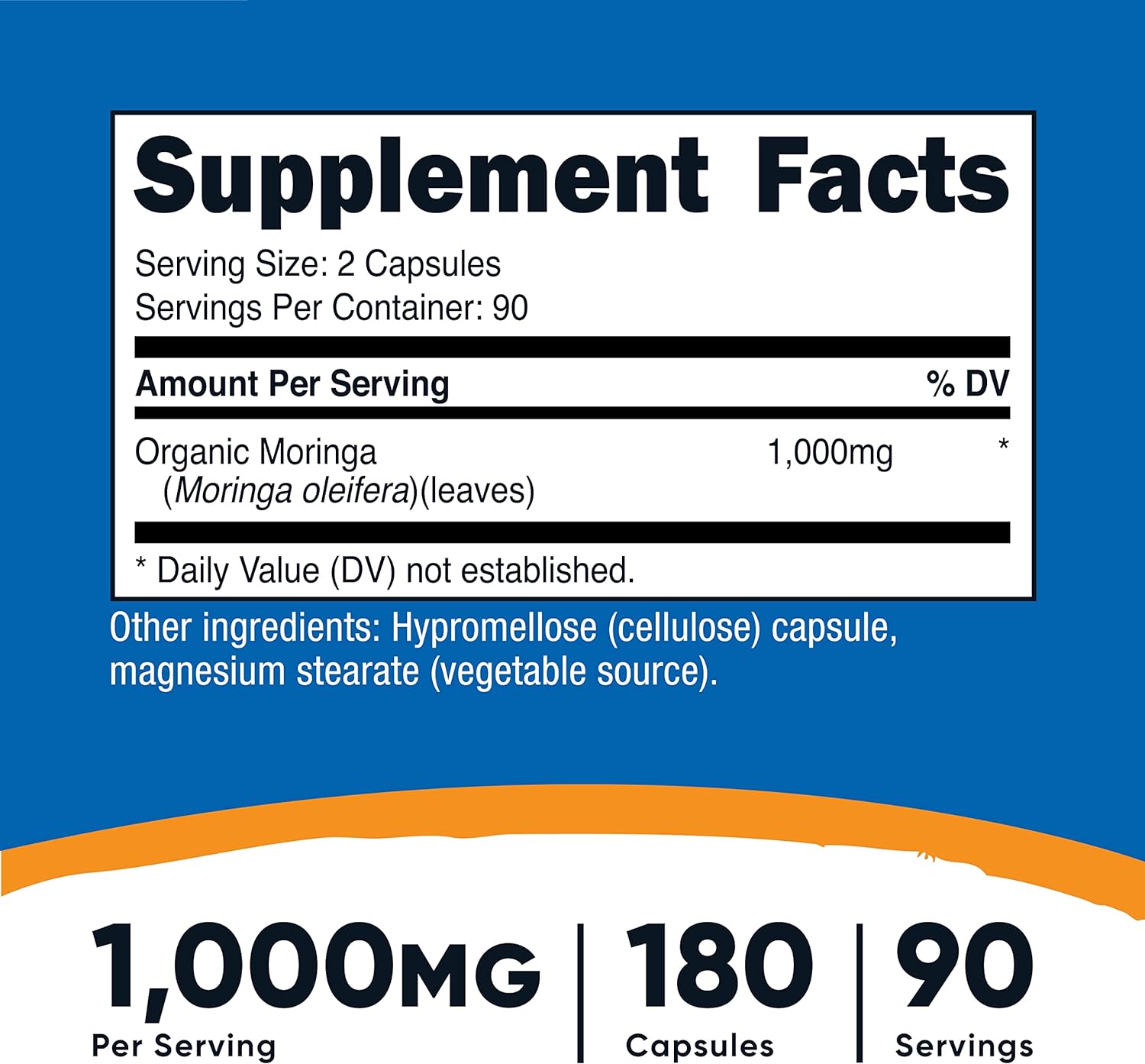 Nutricost Moringa Capsules 500mg, 180 Capsules (90 Servings) - Vegetarian Capsules, Non-GMO, Gluten Free