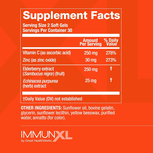 Immunxl Provides All Year-Long Immune Support With Vitamin C And Zinc, And Contains Powerful Antioxidants Elderberry And Echinacea, For Lifes Stressful Immune Challenges. (60 Soft Gels, 30 Servings)