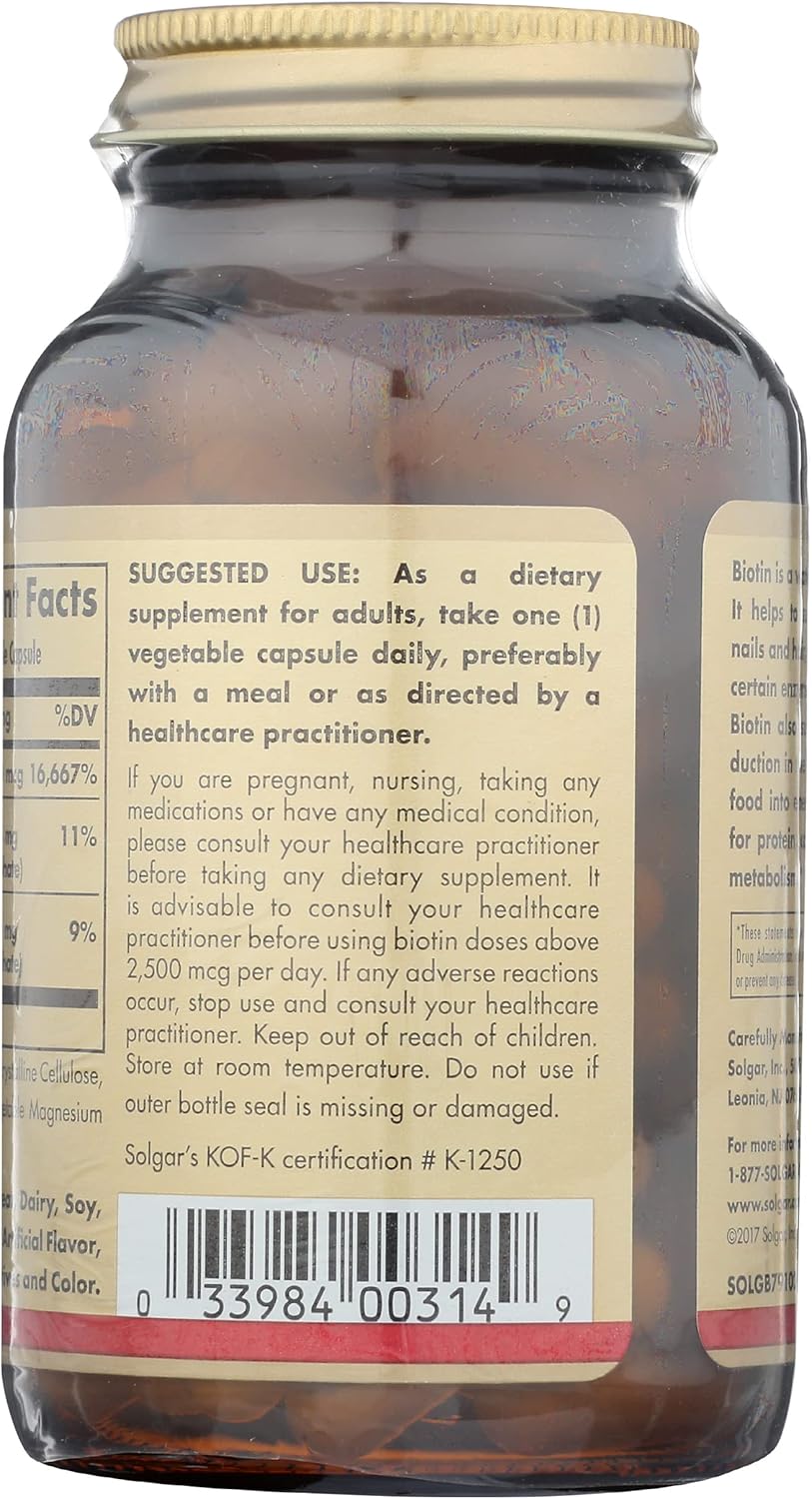 SOLGAR Biotin 5000Mg Veggie 100 Vc, 100 CT