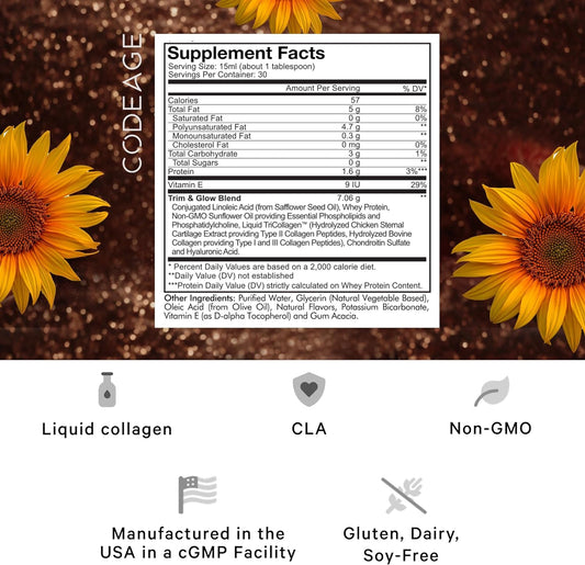 Codeage Liquid Collagen Supplement Vanilla Flavor, Beauty Trim & Glow