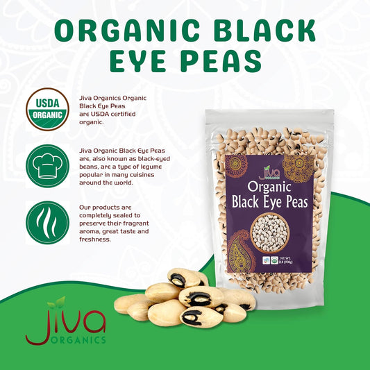 Jiva Organics Organic Black Eye Peas 2 Pound Bag - Cowpeas, Non-Gmo, Natural