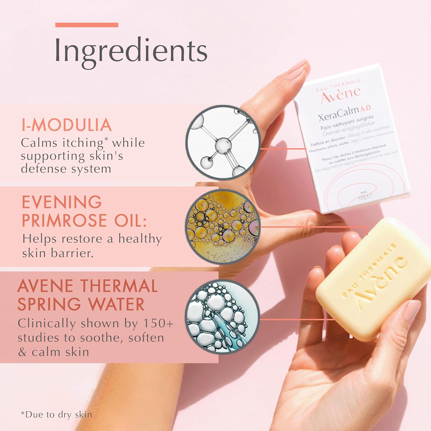 Avène Xercalm A.D Ultra-Rich Cleansing Bar For Atopic Dermatitis, Eczema Prone Skin, Fragrance-Free, 100 G : Beauty & Personal Care