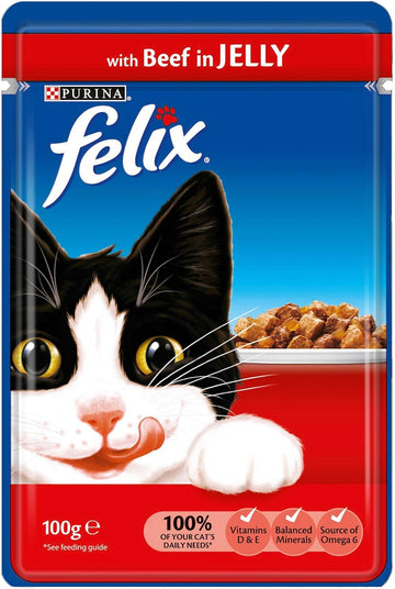 Felix Adult Wet Cat Food Beef In Jelly 20 X 100G Pouches12202244