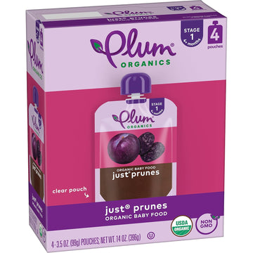 Plum Organics Stage 1 Organic Baby Food Just Prunes 3.5 Ounce Pouch, (Pack Of 4) Packaging May Vary