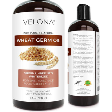 velona Wheat Germ Oil USP Grade 8 oz | Natural source of Vitamin E |100% Pure Carrier Oil | Unrefined, Winterized | Cooking, Face, Hair & Skin Care