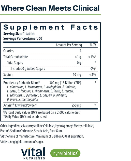 Hyperbiotics Vital Nutrients Pro-15 Advanced Probiotic Supplement | 15 Strains + Kiwifruit | Supports Digestive Regularity, Gas, & Bloating | Shelf-Stable | Vegan, Dairy & Gluten Free | 60 Count