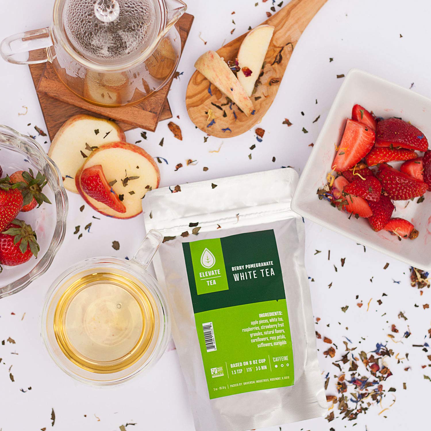 Elevate Tea Berry Pomegranate Tea, Loose Leaf White Tea, Medium Caffeine, 3 Oz Pouch - 30 Cups, Hot & Iced Tea, No Artificals, 3 Pack