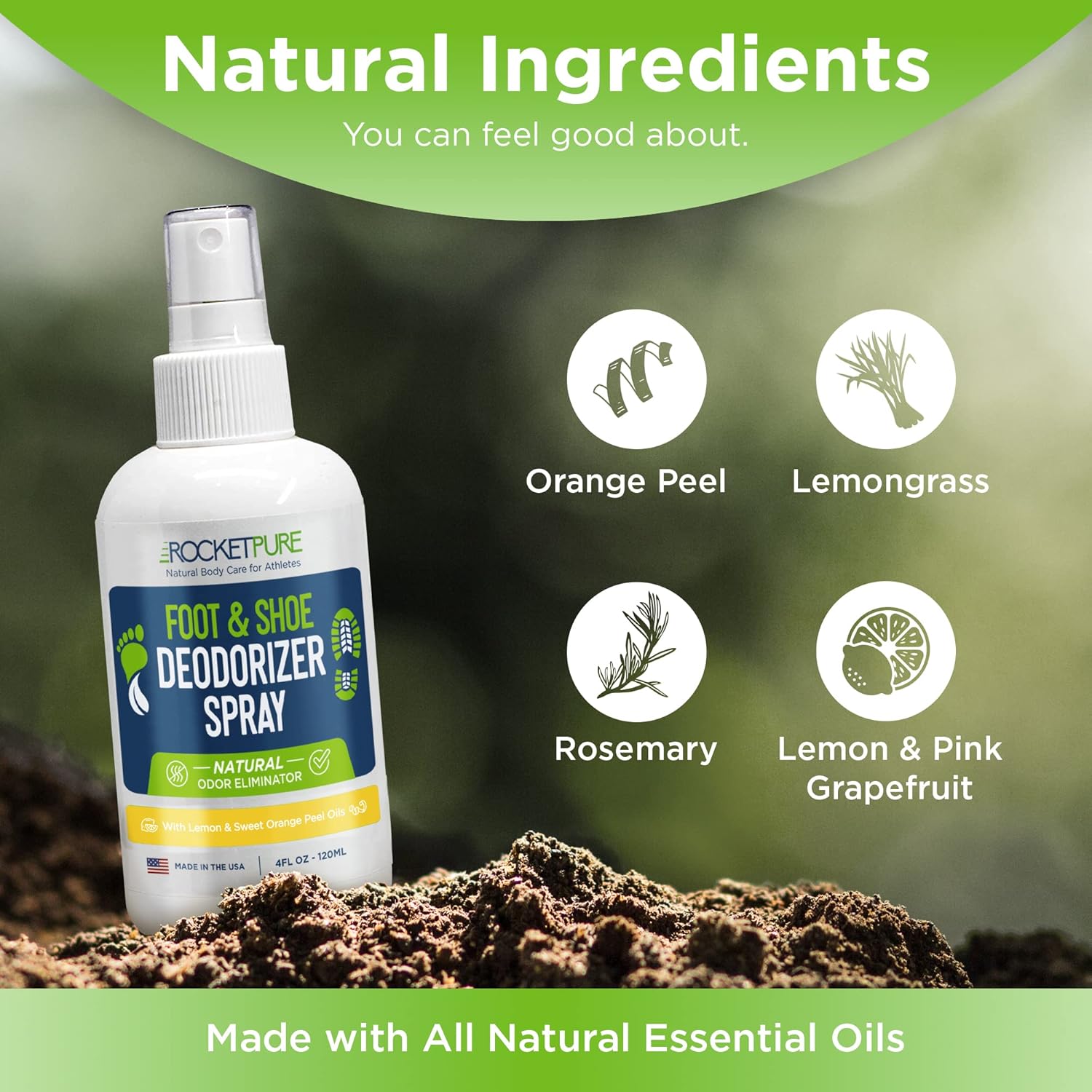 Rocket Pure Natural Shoe Deodorizer Spray Bundle - Foot Spray, Shoe Odor Eliminator, Freshener (Mint, Lemon) : Health & Household