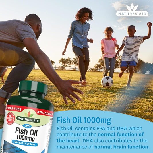 Natures Aid Fish Oil 1000Mg β High Strength Omega-3 Supplement With Dha & Epa β Supports Heart, Brain Vision, Immune & Joint Health Non-Gmo β High Strength Natural Fish Oil β 90 Softgel Capsules