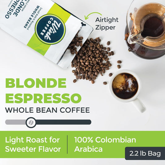 Wink Coffee Blonde Espresso, Whole Bean Coffee, 100% Arabica, Large 2.2 Pound Bag, Colombian Single Origin, Smooth, Light, And Complex, Sustainably Sourced
