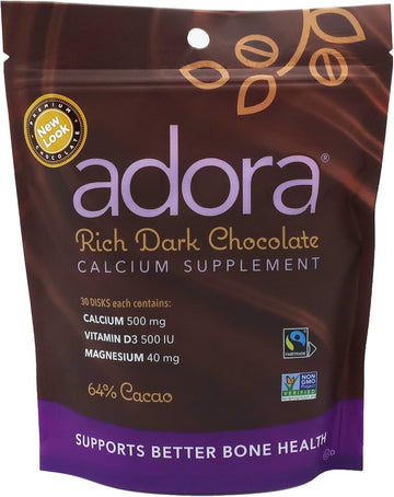 Adora Calcium Supplement, Fairtrade Dark Chocolate, Single Pack - 30 Ct