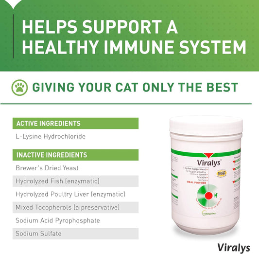 Vetoquinol Viralys L-Lysine Supplement For Cats, 21Oz/600G - Cats & Kittens Of All Ages - Immune Health - Sneezing, Runny Nose, Squinting, Watery Eyes - Palatable Fish & Poultry Flavored Lysine Powder