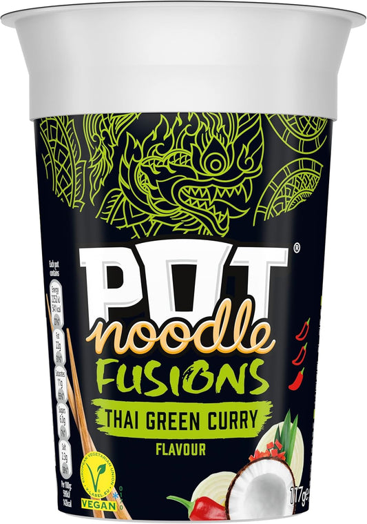 Pot Noodle Fusions Thai Green Curry Instant Snack Vegan Quick To Make Snack Pot 8X 117 G