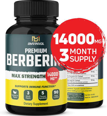 5-In-1 Berberine 14000Mg With Ceylon Cinnamon Milk Thistle Turmeric Artichoke - 30:1 Concentrated Formula Berberine - 3 Month Supply For High Potency - Immune Heart Support