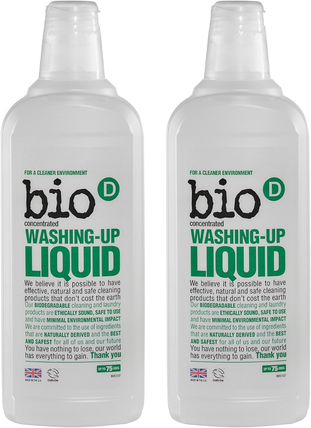 Bio-D Washing Up Liquid, Hypoallergenic, Vegan, Safe For Septic Tanks And Cess Pits. 750Ml X 2