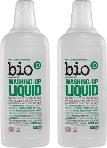 Bio-D Washing Up Liquid, Hypoallergenic, Vegan, Safe For Septic Tanks And Cess Pits. 750Ml X 2