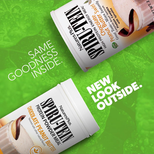 Natures Plus Spiru-Tein Shake - Chocolate Peanut Butter - 2.3 Lbs, Spirulina Protein Powder - Plant Based Meal Replacement, Vitamins & Minerals For Energy - Vegetarian, Gluten-Free - 34 Servings
