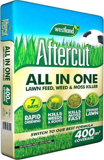 Aftercut 20400461 All In One Lawn Feed, Weed And Moss Killer, 400 M2, 12.8 Kg, Natural20400461