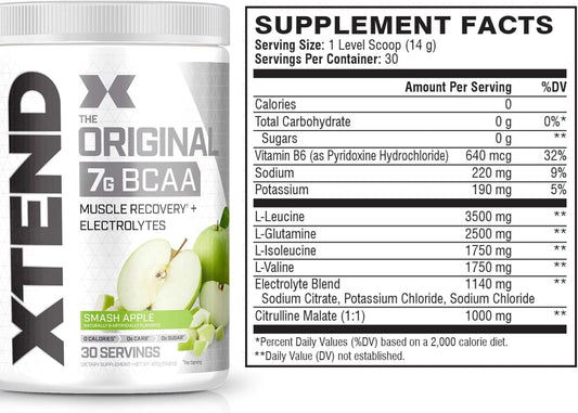 Xtend Original Bcaa Powder Smash Apple | Sugar Free Post Workout Muscle Recovery Drink With Amino Acids | 7G Bcaas For Men & Women | 30 Servings