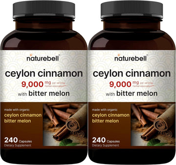 Naturebell 2 Pack Ceylon Cinnamon 9000Mg Per Serving, 480 Capsules | Made With Organic Sri Lanka Ceylon Cinnamon Plus Organic Bitter Melon β Non-Gmo, No Gluten