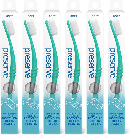 Preserve Ocean Plastic Initiative (Popi) Adult Toothbrush, Made In Usa From Recycled Ocean Plastic, Neptune Green, Soft, 6 Count