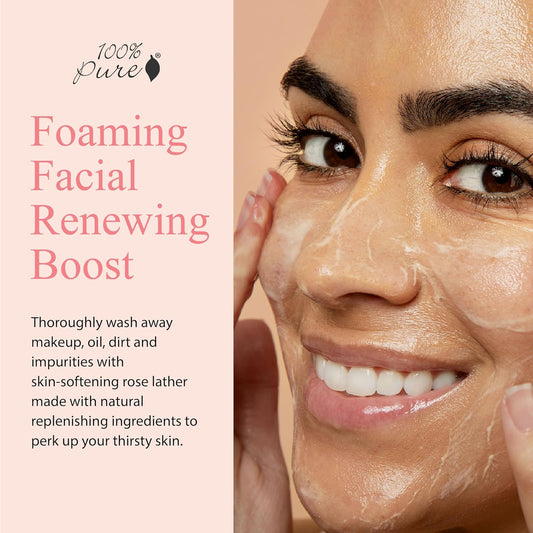 100% Pure Rose Water Gel Cleanser Deeply Moisturizing Hydrating Face Wash With Chamomile & Calendula To Soothe & Replenish Dry, Dehydrated Skin - Vegan - 3.4Oz