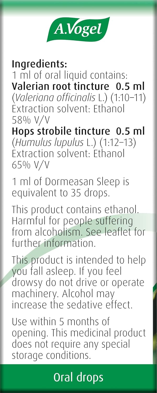 A.Vogel Dormeasan Sleep Valerian-Hops Oral Drops | Just Take 30 Drops Before Bedtime | 58 Days of Supply | Sleeping Aid | Extracts of Fresh Valerian Root | 50ml : Amazon.co.uk: Health & Personal Care