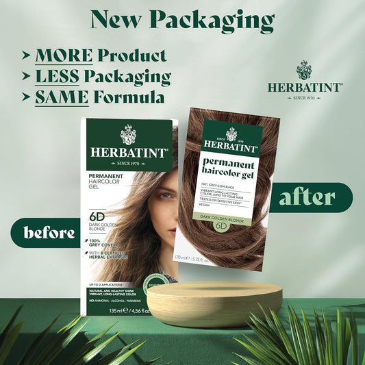 Herbatint Permanent Hair Dye For Women - 6D Dark Golden Blonde - For Up To 100% Gray Coverage Of Resistant Gray Hair - Ammonia-Free, Alcohol-Free & Vegan - Salon Influenced Hair Color 5.75 Fl Oz