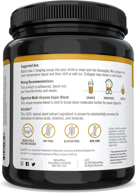 NatureWise Enhanced Collagen Peptides (45 Servings) - Hydrolyzed Type I & III to Support Hair, Skin, Joint, and Bone Health with Astragalus for Easy Absorption & Digestibility (1.11 LBS Net Weight)