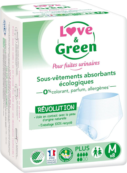 Love & Green Adult Absorbent Underwear Hypoallergenic And Eco-Friendly Plus Size M X8