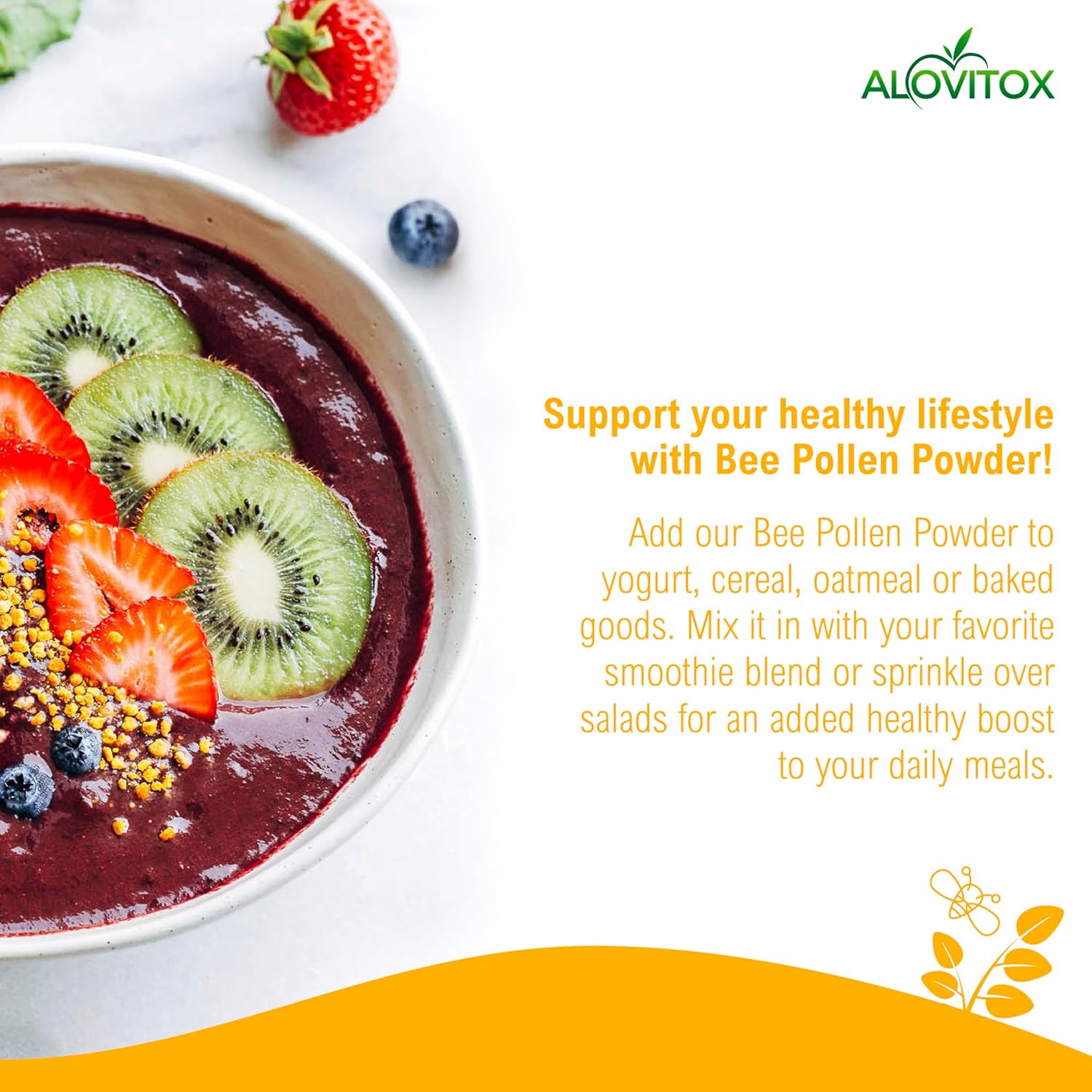 Alovitox Fresh Bee Pollen Powder | 100% Pure, Fresh, Raw | Supports The Immune System | Proteins, Vitamins B6, B12, C, A | Gluten Free, Non-Gmo | 16 Oz : Health & Household
