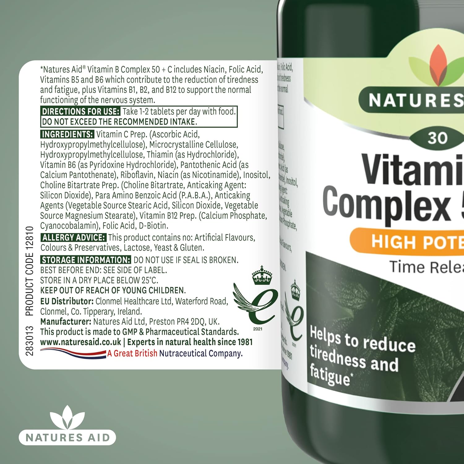 Natures Aid Vitamin B Complex 50 + C - High Strength B Vitamins with Vitamin C - Supports Energy, Nervous System & Immunity, Reduce Tiredness and Fatigue - Vegan, Gluten Free, Non-GMO - 30 Tablets : Amazon.co.uk: Health & Personal Care