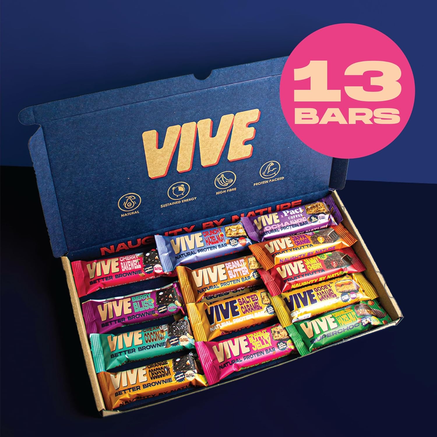 Vive Vegan Protein Bar & Snack Selection Box – 13 Assorted Bars Including Brownies & Fruity Nut Bars – High Fibre, Protein-Packed, Guilt-Free Treats (670g) : Amazon.co.uk: Grocery
